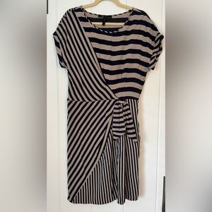 BCBGMaxAzria Navy Blue & Tan Stripe Dress